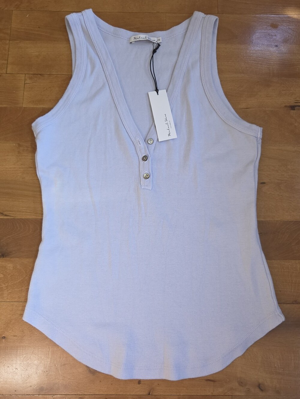 NEW MICHAEL STARS luna y neck henley tank Lavender OS